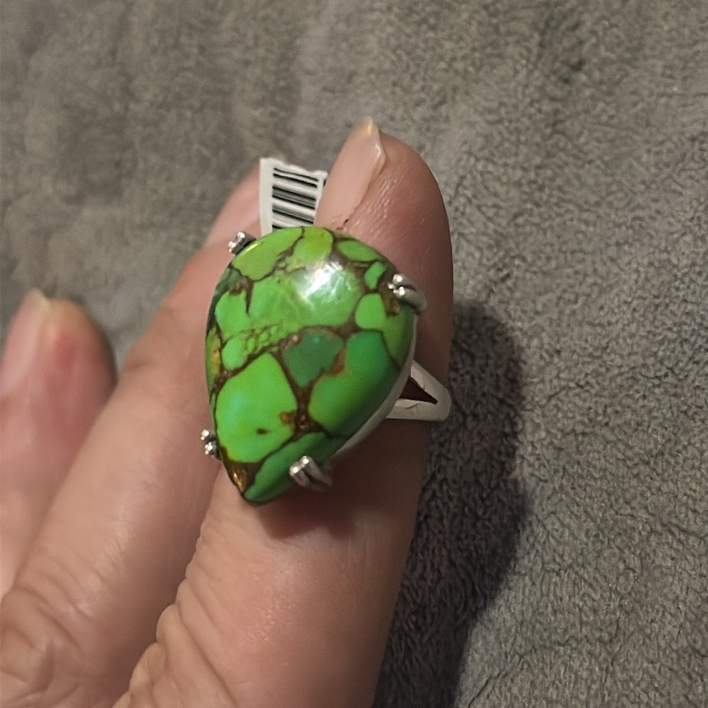 Large High Grade Gaspeite ring Sterling Large Stone 25x19 mm stone size 6.75